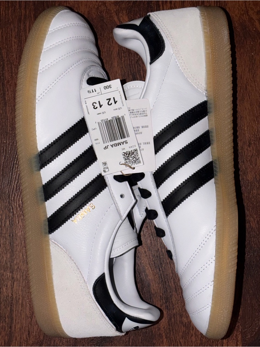 Adidas Samba JP White & Black Sneakers size 12 with Gum Sole